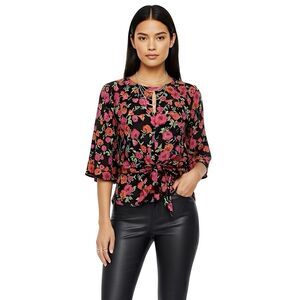 Express Womens Blouse Sz XS Floral Surplice Front Tie Boho Garden Party Y2k 90s